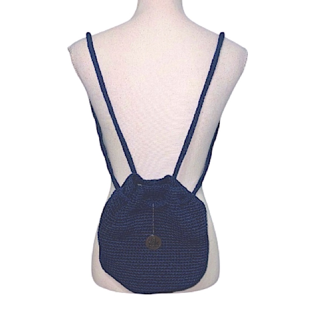 The Sak Knit Pouch or Crocheted Navy Blue Backpack snap closure - Picture 3 of 13